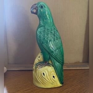 Vintage 8” green parrot China pottery